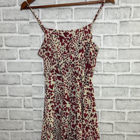 Papaya Red and Cream High Low Dress, cream, white, black hearts, ruffle size S - Picture 8 of 11